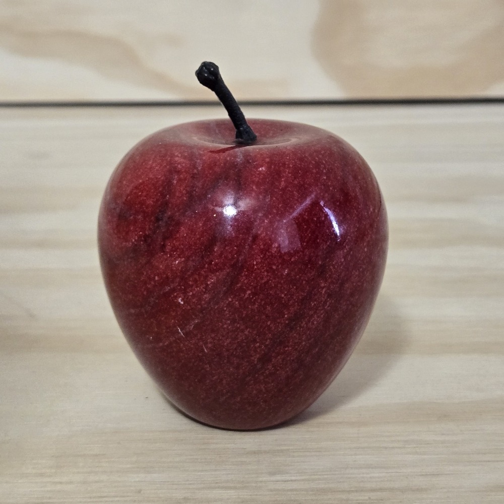 Carved Red Marble Stone Apple Paperweight Figurine Polished Fruit Decor 3.75"